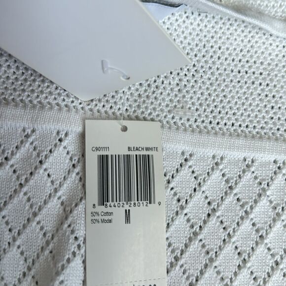 Magaschoni Pointelle Knit Pullover Top M White Short Sleeve Formal Casual NWT - Picture 9 of 9